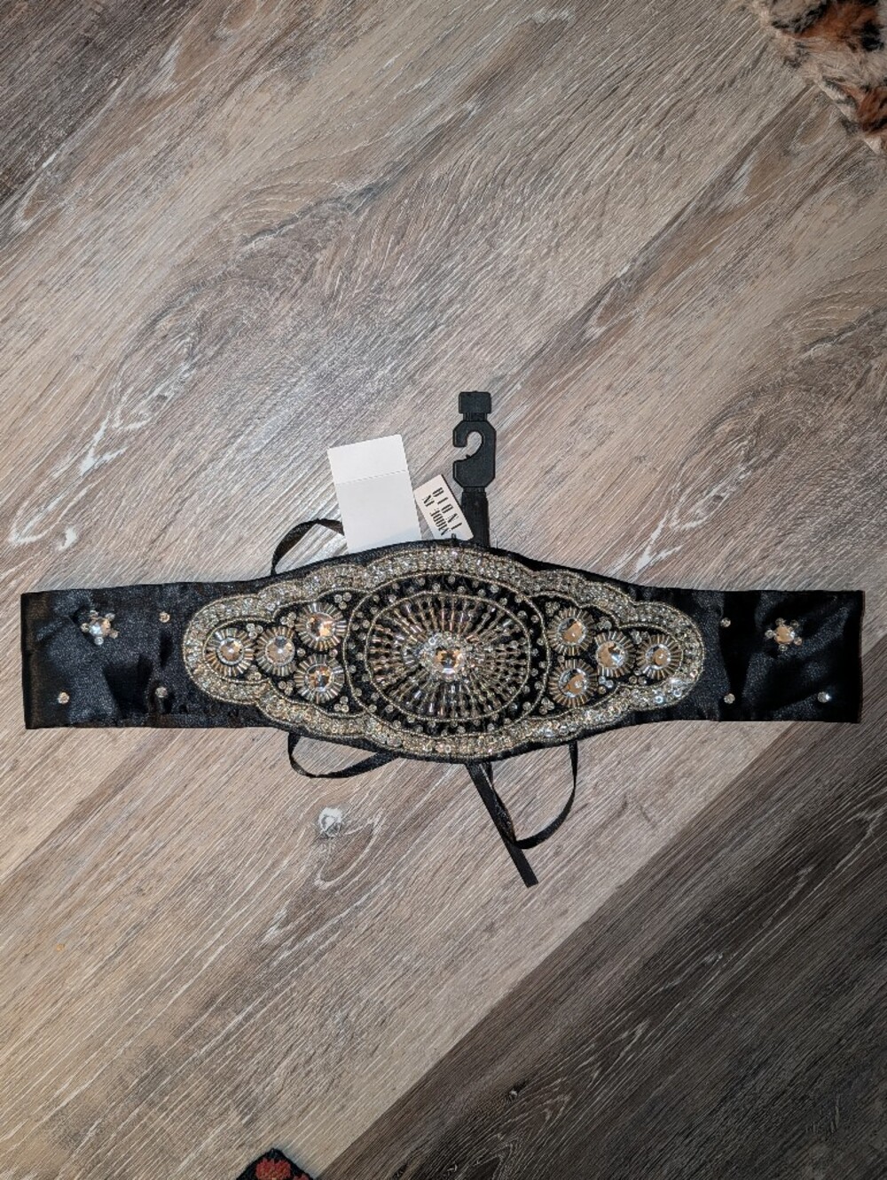 Vintage Rampage Black Satin Beaded Waist Belt